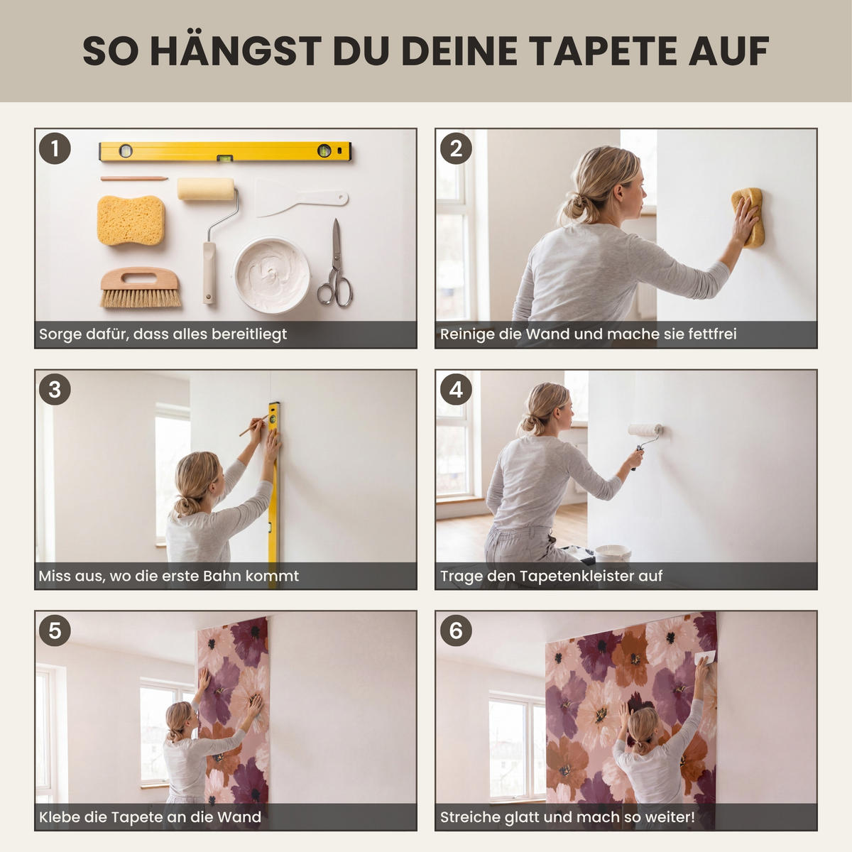 TAPETE - Blumen - Abstrakt - Erdtöne - 450x220 cm - Multicolor, Papier (450/220cm) - OnlyWow