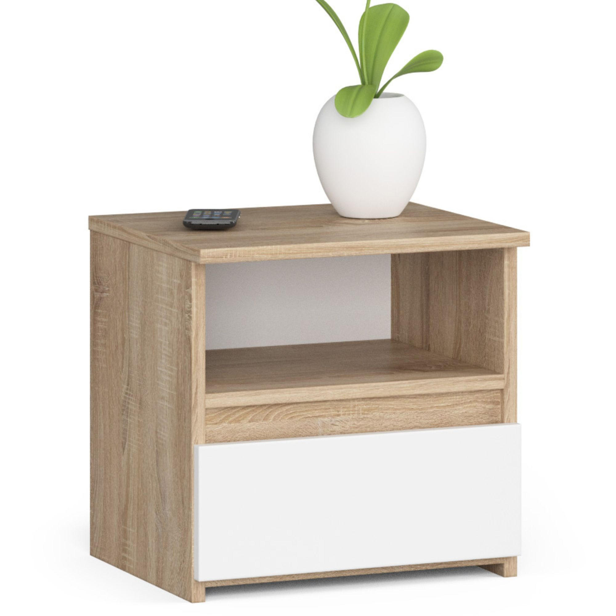 Akord Nachttisch Sonoma Eiche, Weiß 40x40x35 cm