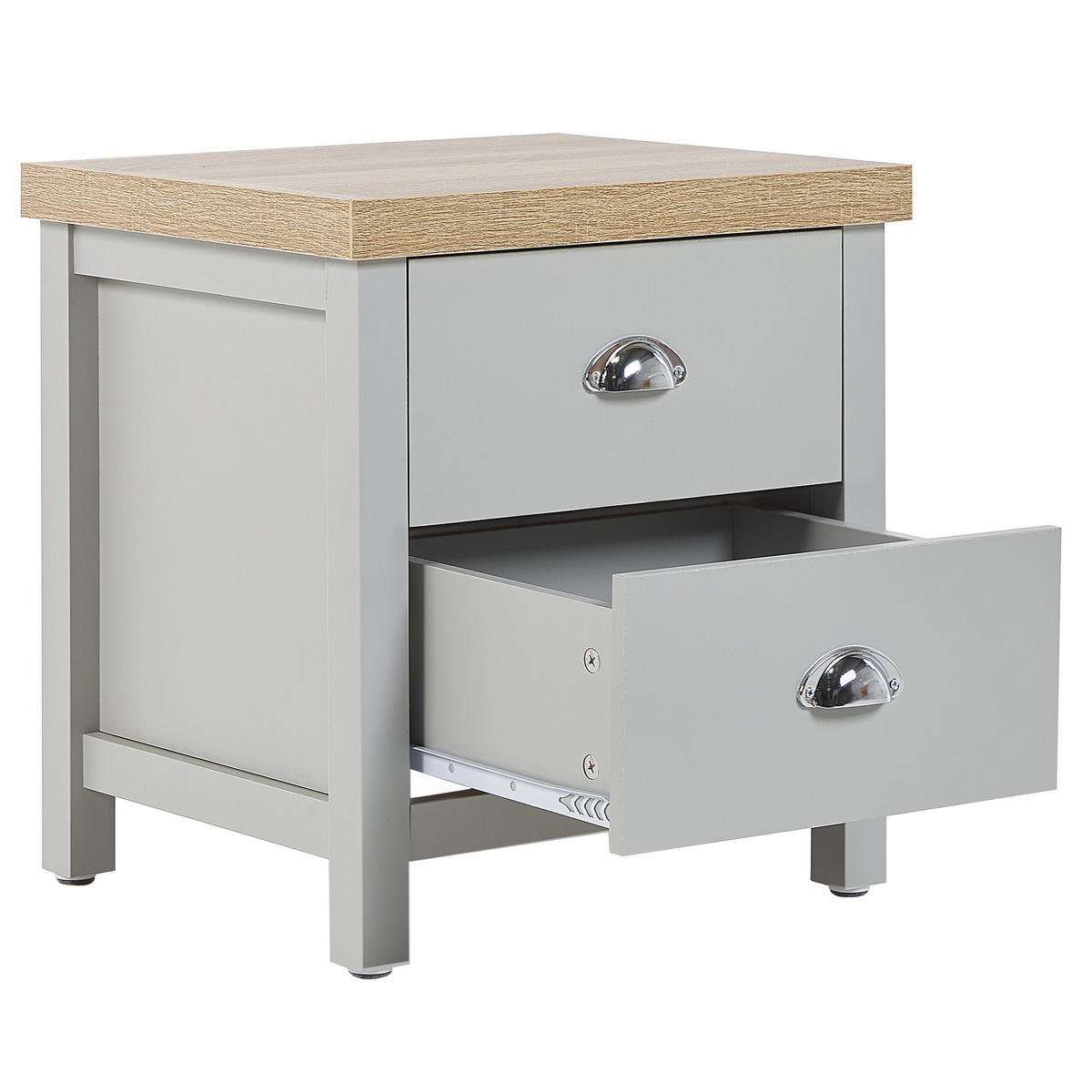 NACHTTISCH grau/heller Holzfarbton 2 Schubladen Clio - Hellbraun/Silberfarben, Holzwerkstoff (45/49/39cm) - Beliani