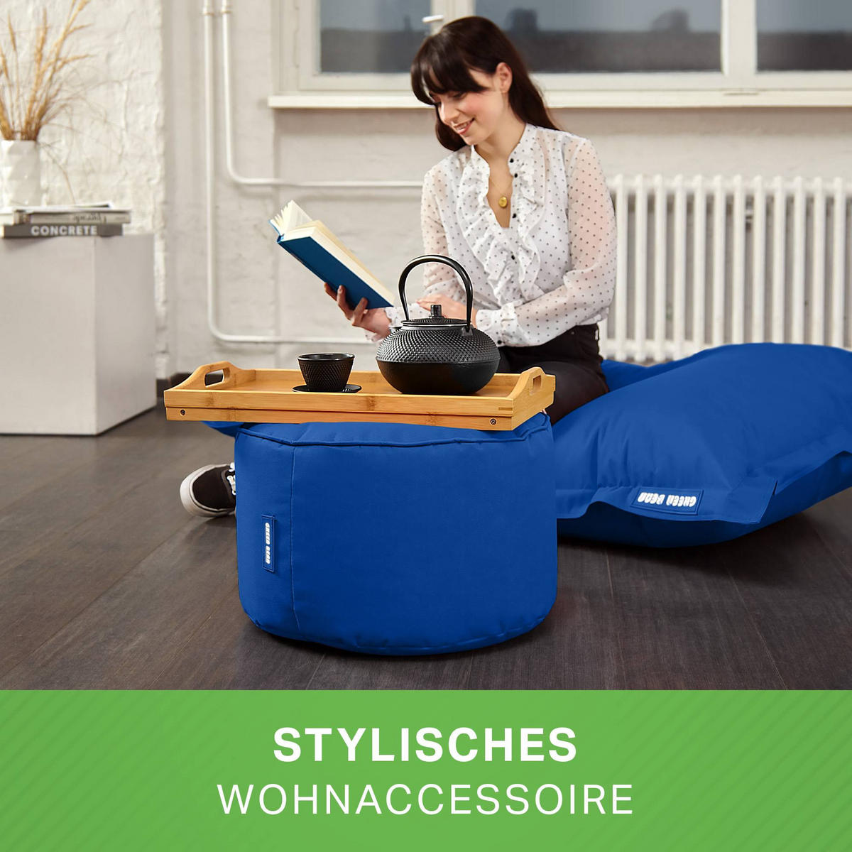 SITZSACK-HOCKER Pouf "Stay" 45x25cm - Dunkelblau, Textil (45/25/45cm) - Green Bean