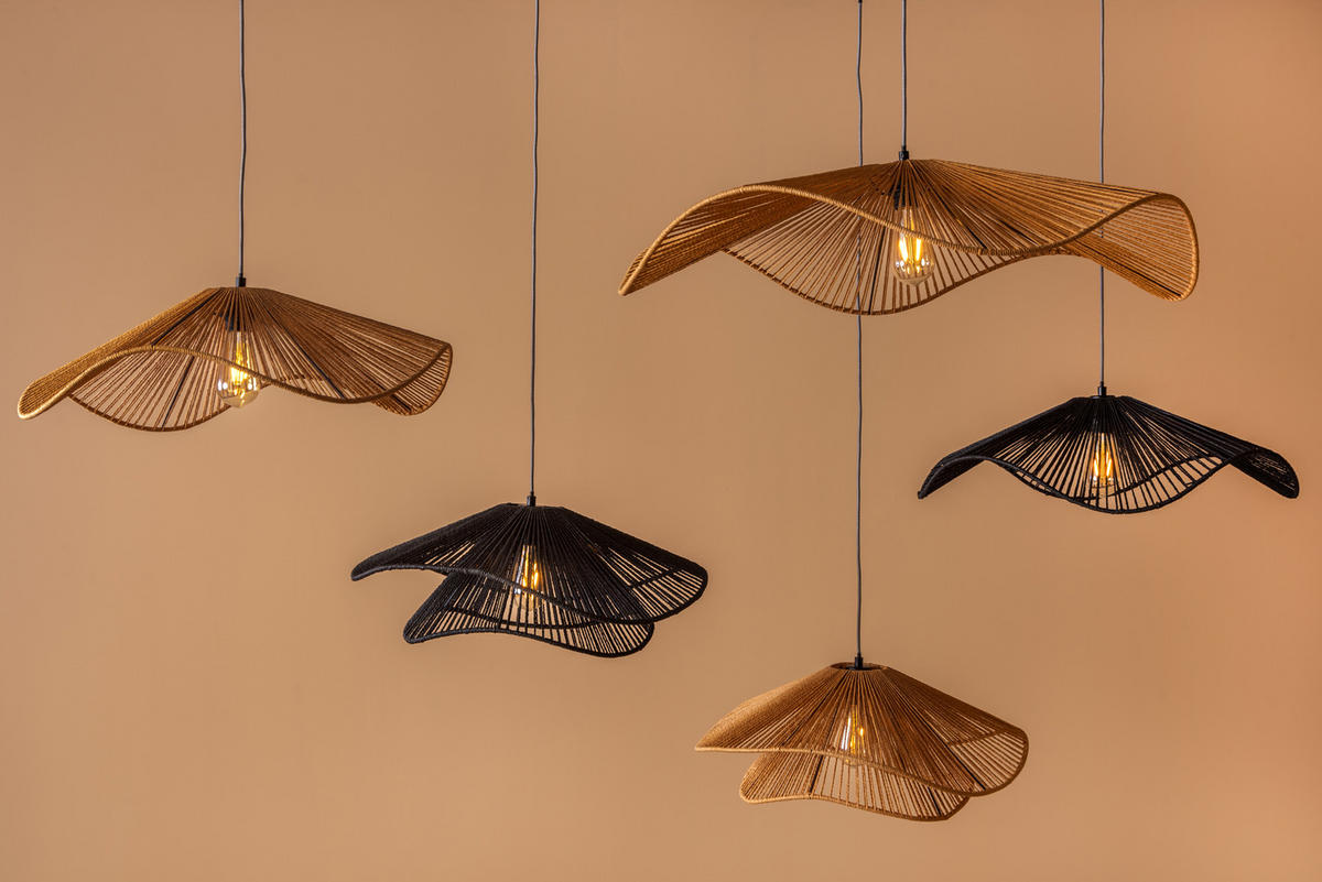 HANGELAMPE Sombra Double 60/60/22 cm - Schwarz, Naturmaterialien (60/60/22cm) - Leitmotiv