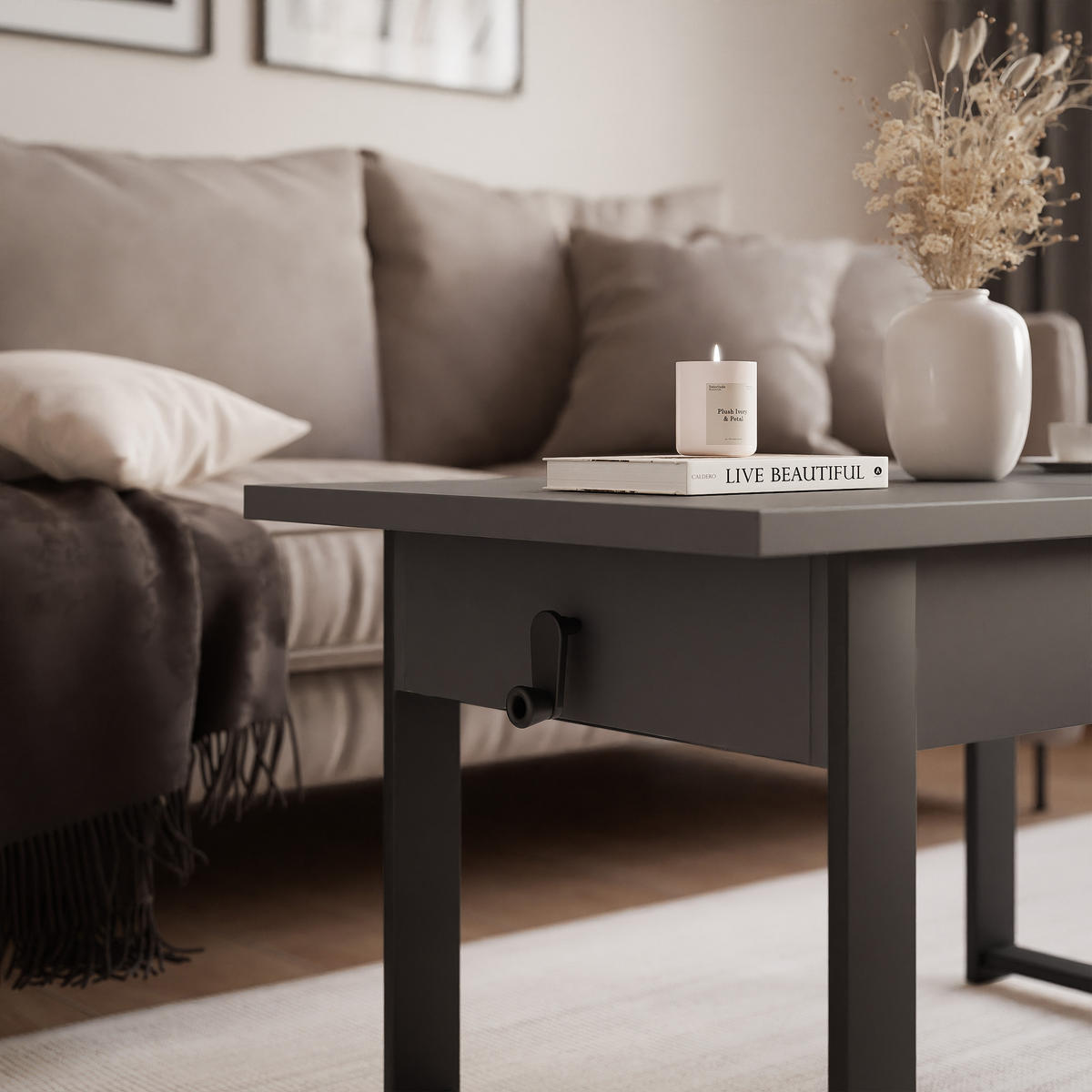 COUCHTISCH TIVOR Multifunktionalität 3-in-1 - Dunkelgrau/Schwarz, Holzwerkstoff/Metall (67/120/63.5cm) - Idohome