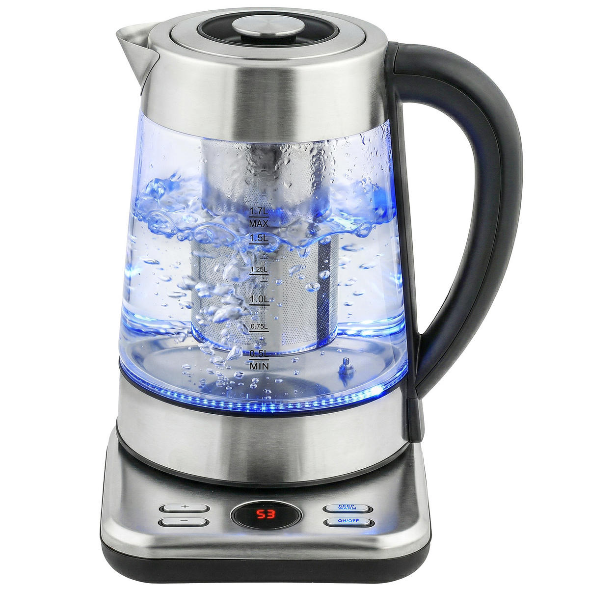 WASSERKOCHER DE-07962 1,7L mit Warmhaltefunktion - Silberfarben, Metall (21.4/26.3/21.7cm) - ComfortXL
