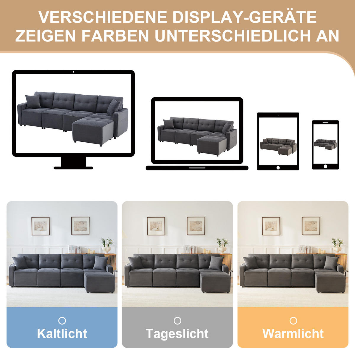 SOFA, 4-Sitzer, Stauraum, Hocker, Grau, 280x146x85cm - Grau, Textil (146/280cm) - FLIEKS