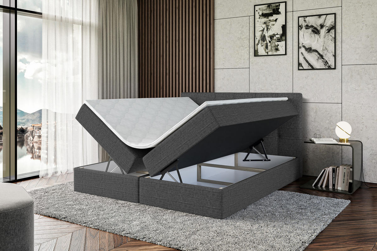 BOXBETT mit Matratze H3 und Lattenrost - MARCE - 140x200 Dunkelgrau - Dunkelgrau, Holzwerkstoff (140/200cm) - ALTDECOR
