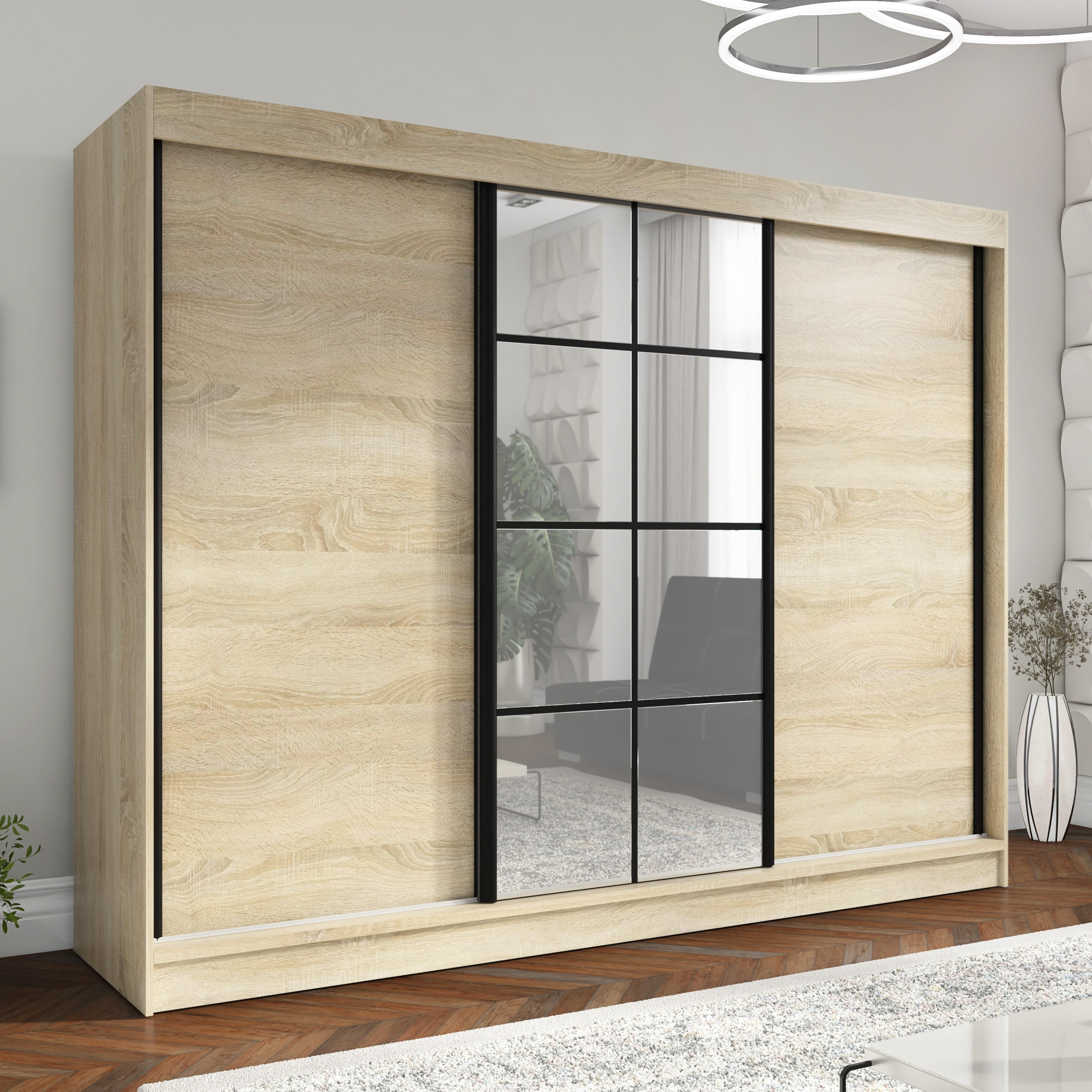 SCHWEBETÜRENSCHRANK 200 CM ORAVELLE Farbe: Sonoma - Braun, Holzwerkstoff (200/215/59.5cm) - A&J MöbelLand
