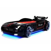 AUTOBETT Roadster Schwarz Kinderbett LED Sound Sportsitze Lattenrost Spoiler - Schwarz, Holzwerkstoff/Kunststoff (90/190cm) - Aileenstore