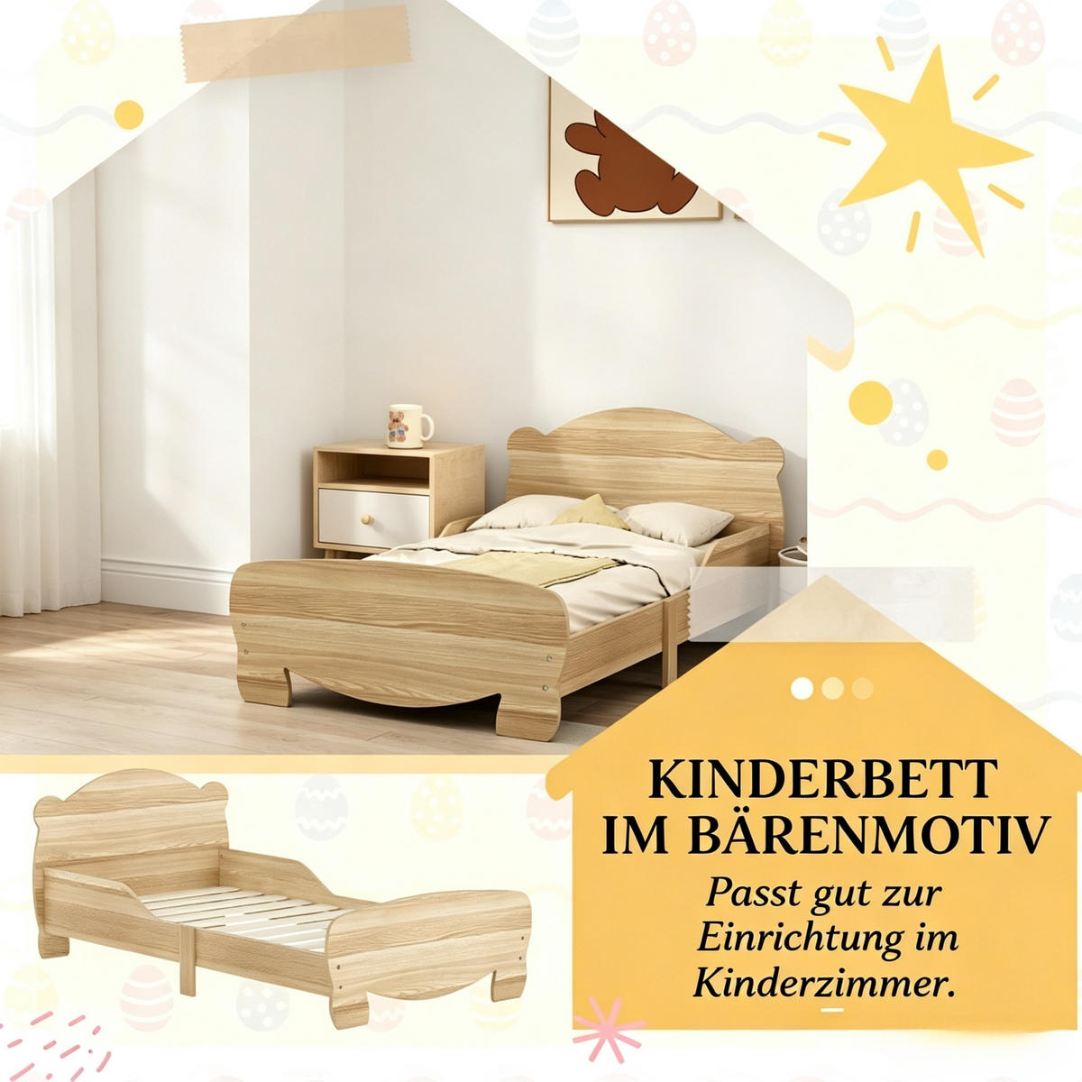 KINDERBETT 70/140 cm mit Sicherheitsgitter, DE-41871, in Naturholz - Naturfarben, Holzwerkstoff (70/140cm) - ComfortXL