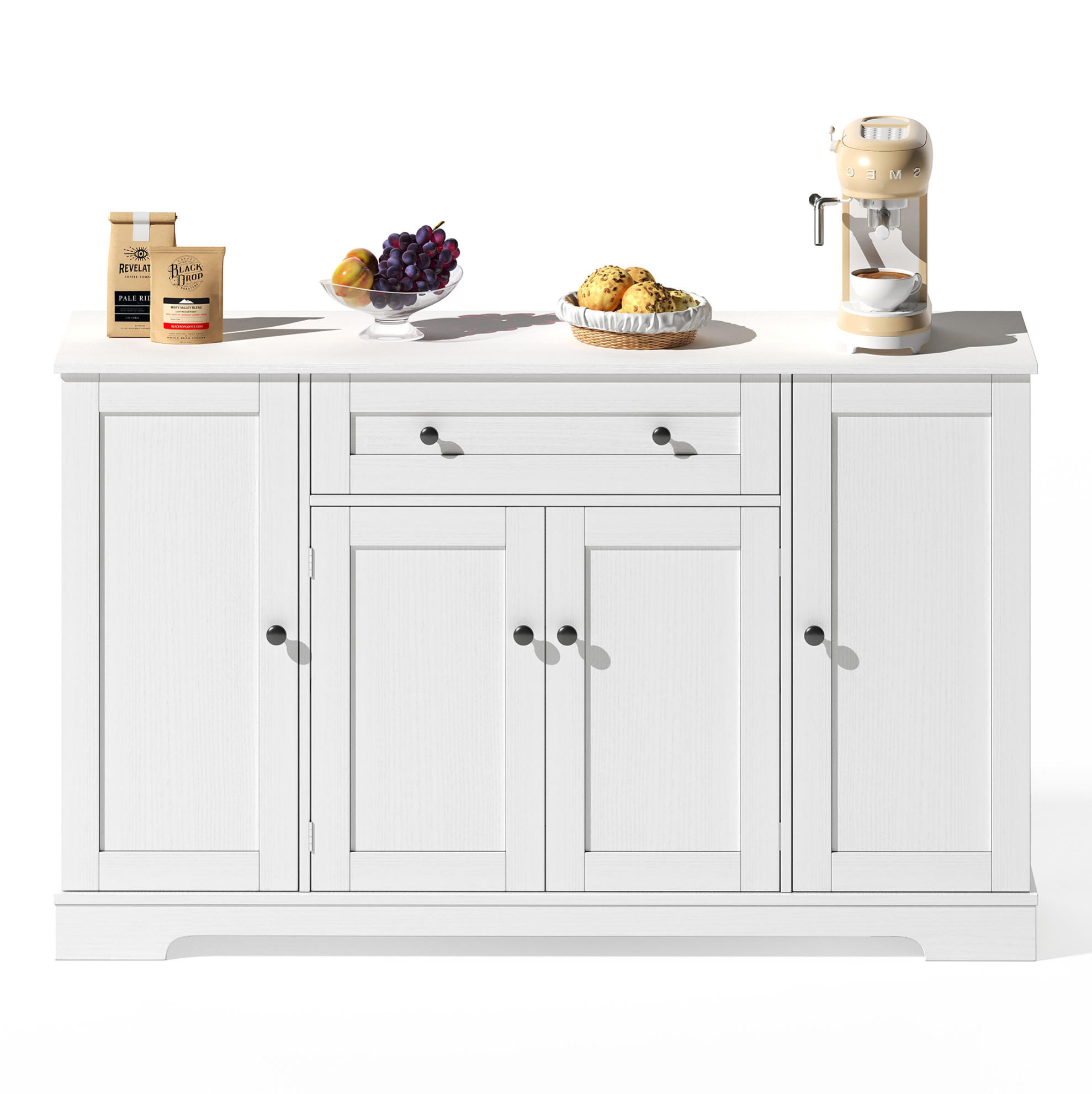 SIDEBOARD mit 4 Türen und Schublade in Weiß – moderner Stauraum - Weiß, Holzwerkstoff (138/85/40cm) - BEAOK