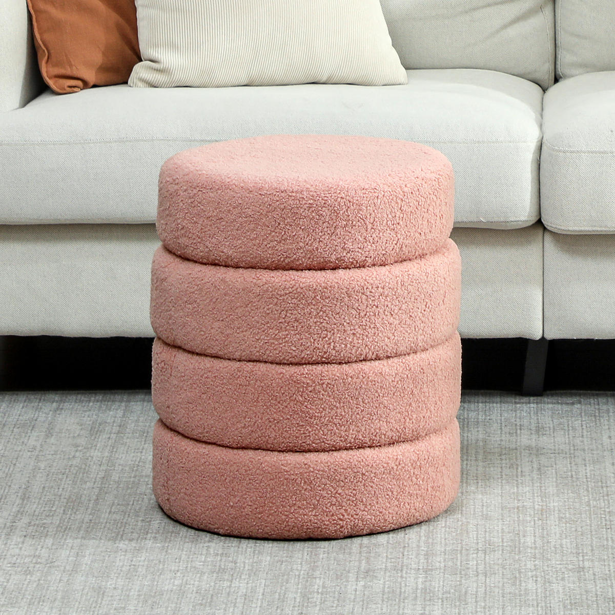 SITZHOCKER, Fußhocker, Runder Polsterhocker, Fußstütze mit Sitzkissen - Rosa/Naturfarben, Holz/Textil (40/45/40cm) - HOMCOM
