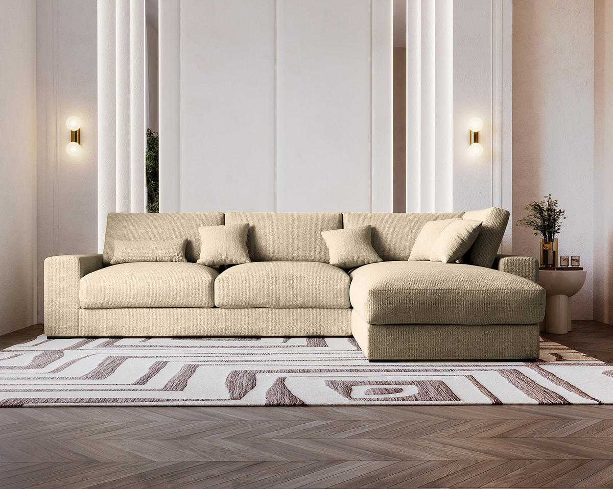 ECKSOFA mit Longchair - Beige/Schwarz, Kunststoff/Textil (340/205cm) - home24