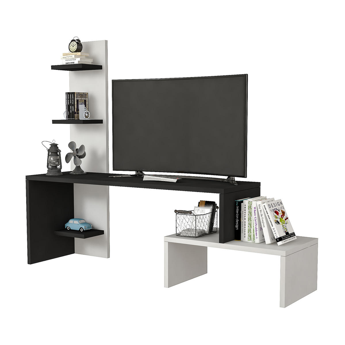 TV-ELEMENT Hörby - Schwarz/Weiß, Holzwerkstoff (124/100/32cm) - [en.casa]