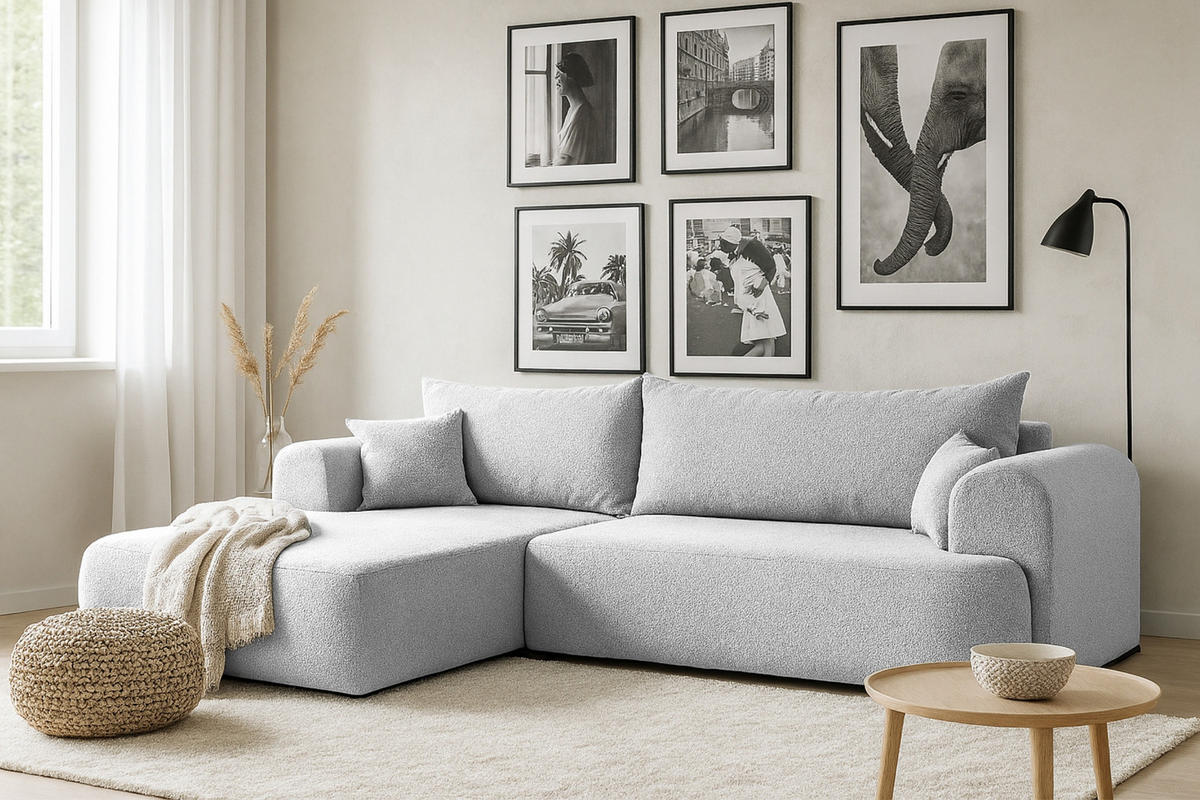 ECKSOFA BRAVO 280/180 in Bouclé Hellgrau links - Hellgrau, Holz/Holzwerkstoff (280/180cm) - Deine Möbel 24