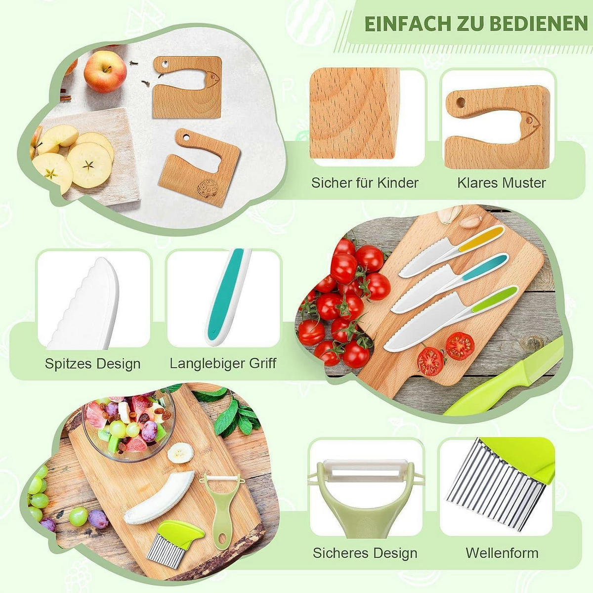 KINDERMESSER 8-teiliges Set Holz und Kunststoff - Multicolor, Holz
