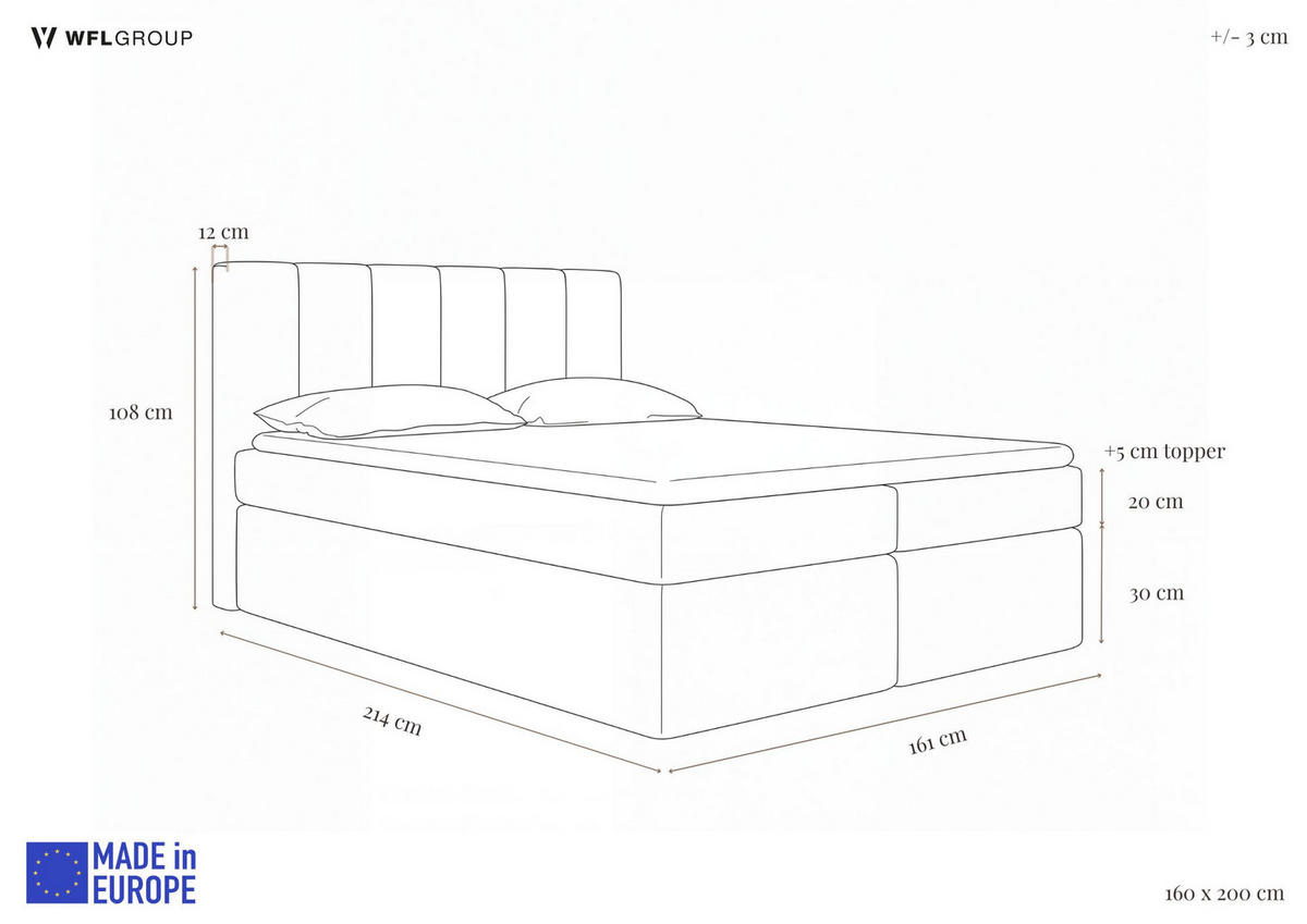 BOXBETT Amira mit Bettkasten, Samt Grau 160/200 cm – 7-Zonen Taschenfederkern-Matratze & Komfortschaum-Topper - Schwarz/Grau, Holz/Holzwerkstoff (160/200cm) - WFL GROUP