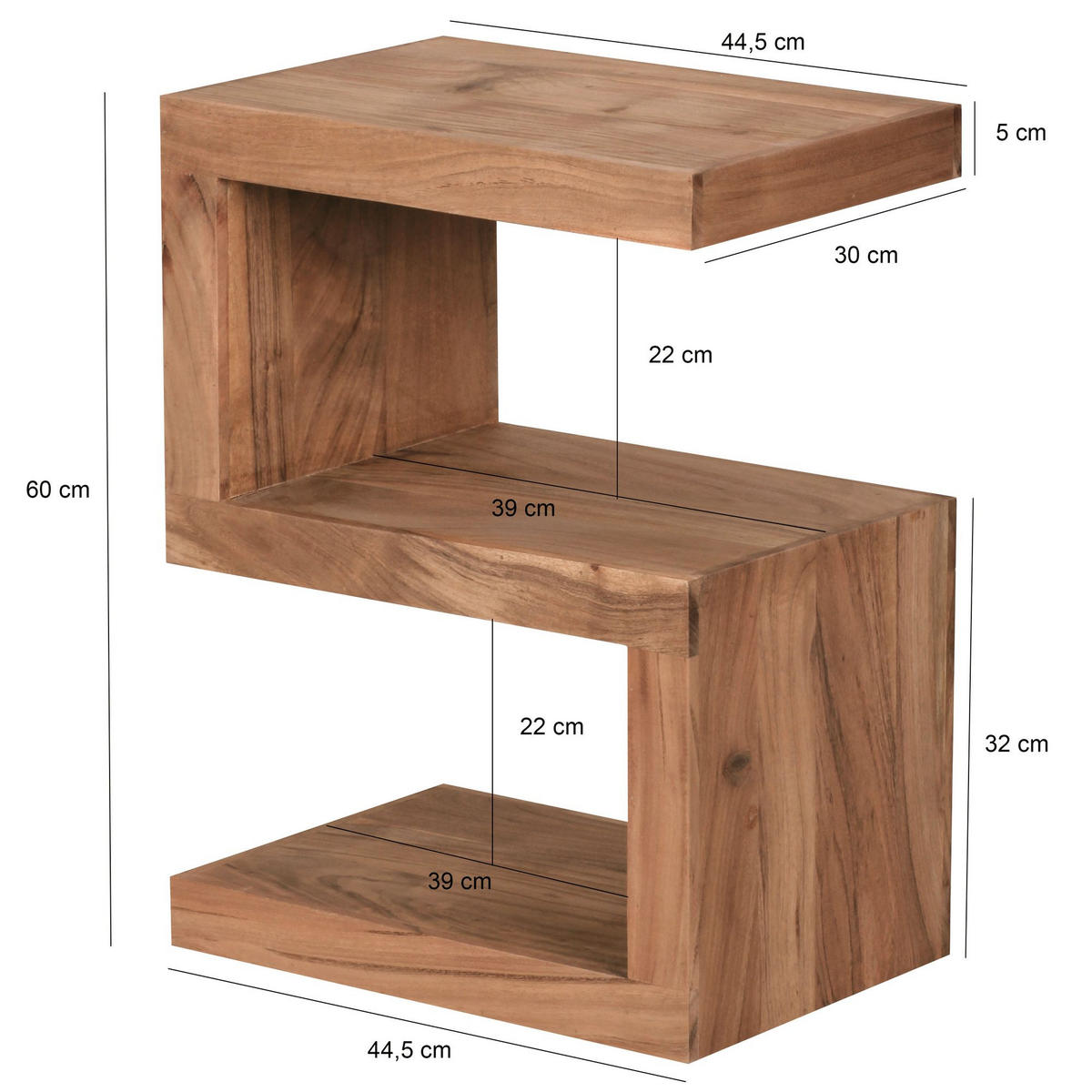 BEISTELLTISCH Massivholz S-Form Handgefertigt, Beige 44x30x60 cm - Beige, Holz (30/44/60cm) - KADIMA DESIGN