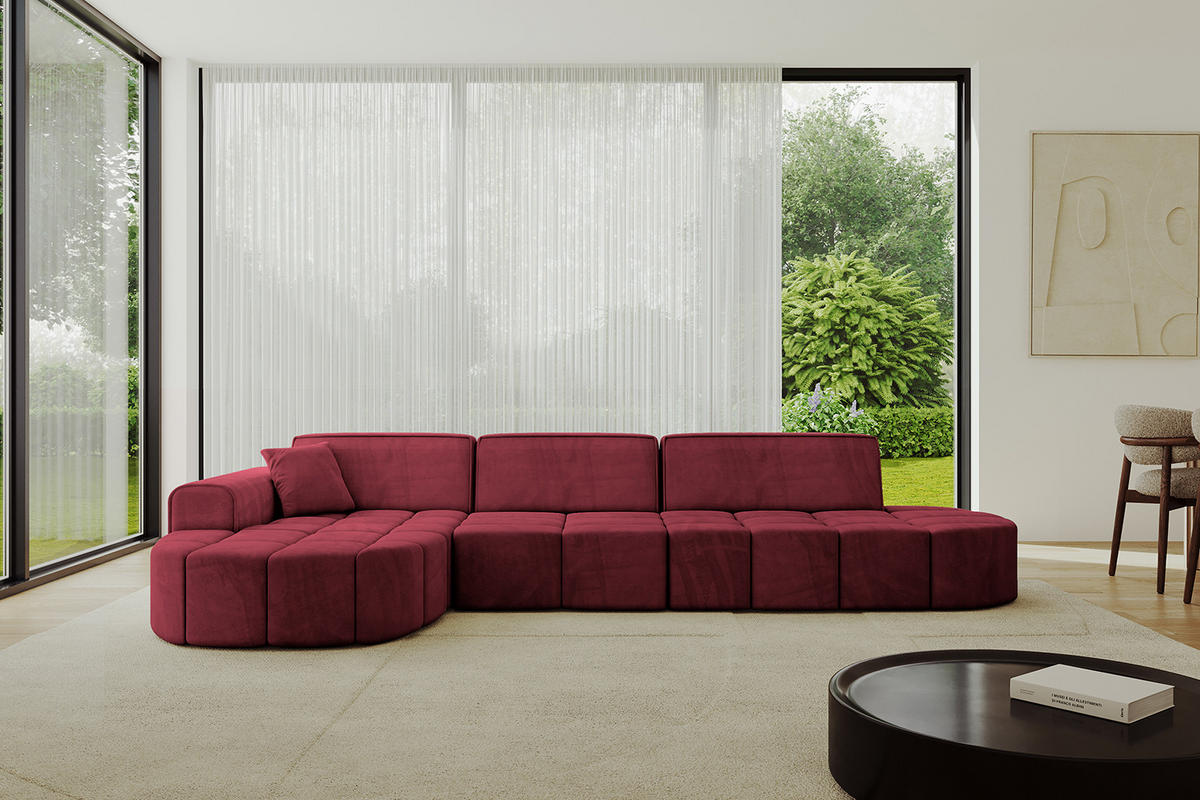 ECKSOFA Ottomane Links LIVO-L2 - 337x173x79,5 cm Bordeauxrot - Bordeaux, Holzwerkstoff/Textil (337/173cm) - ALTDECOR