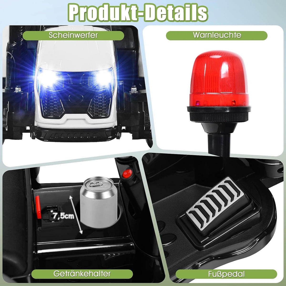 TRAKTOR 12V Weiß - Weiß, Kunststoff (71/73/154cm) - COSTWAY