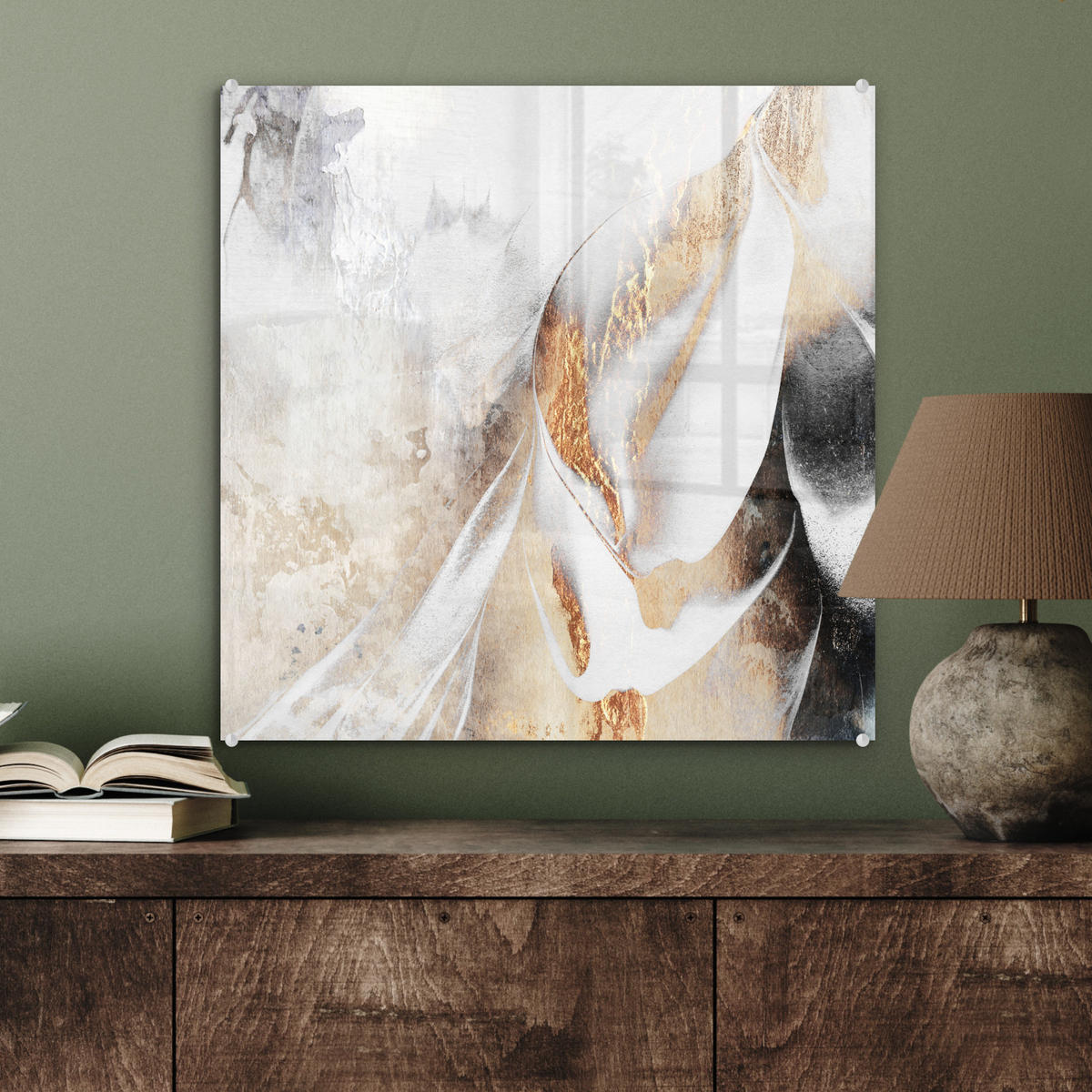OBRAZ NA AKRYLOVOM SKLE Luxusné - abstraktné - zlaté - biele 50x50 cm - zlatá, sklo (50/50cm) - MuchoWow
