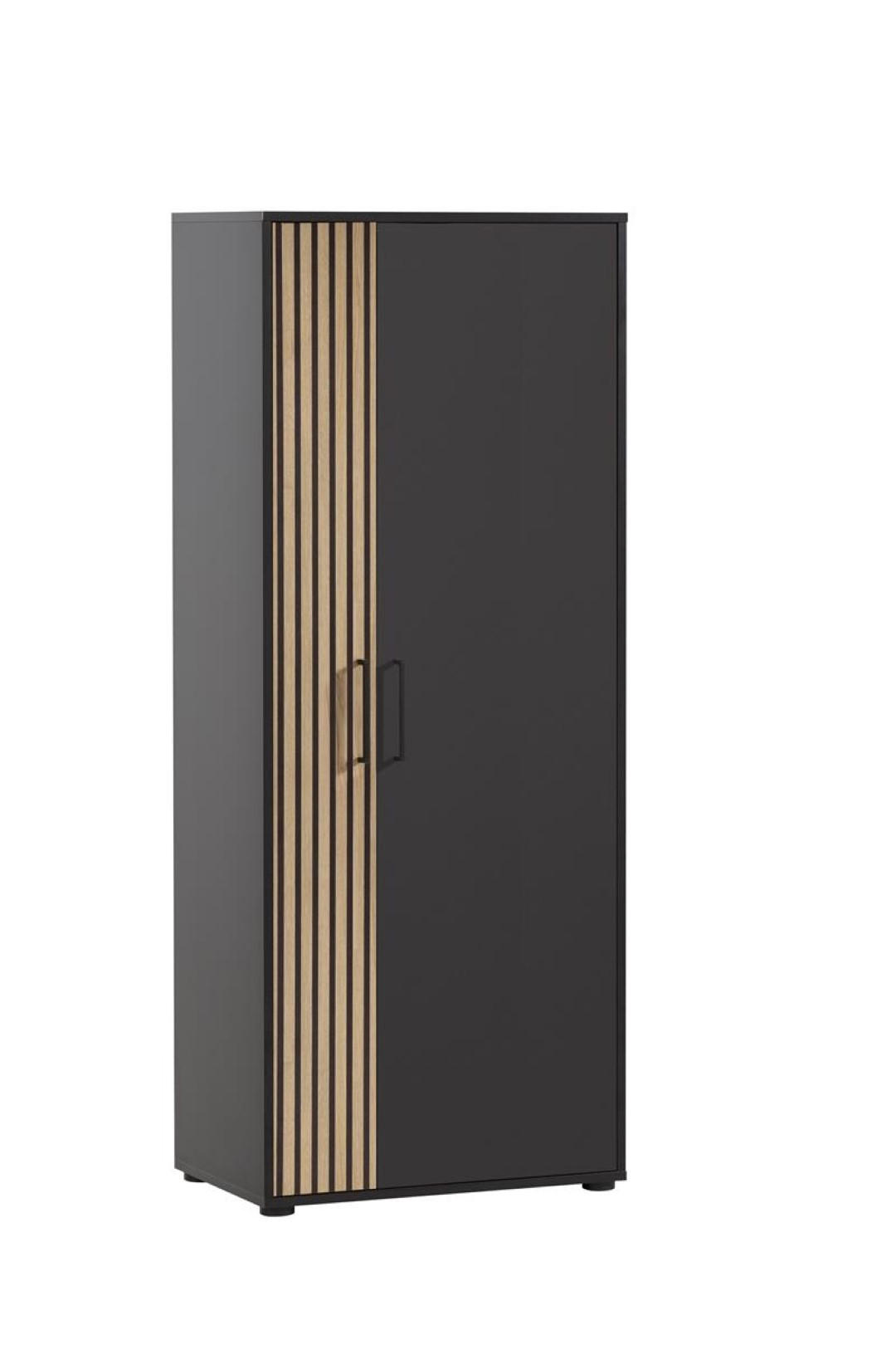 AKTENSCHRANK Raven Tall 164x65x41 cm 4 Fächern & 2 Flügeltüren Akustikplattenoptik Schwarz - Schwarz, Holz (65/164/41cm) - PROREGAL