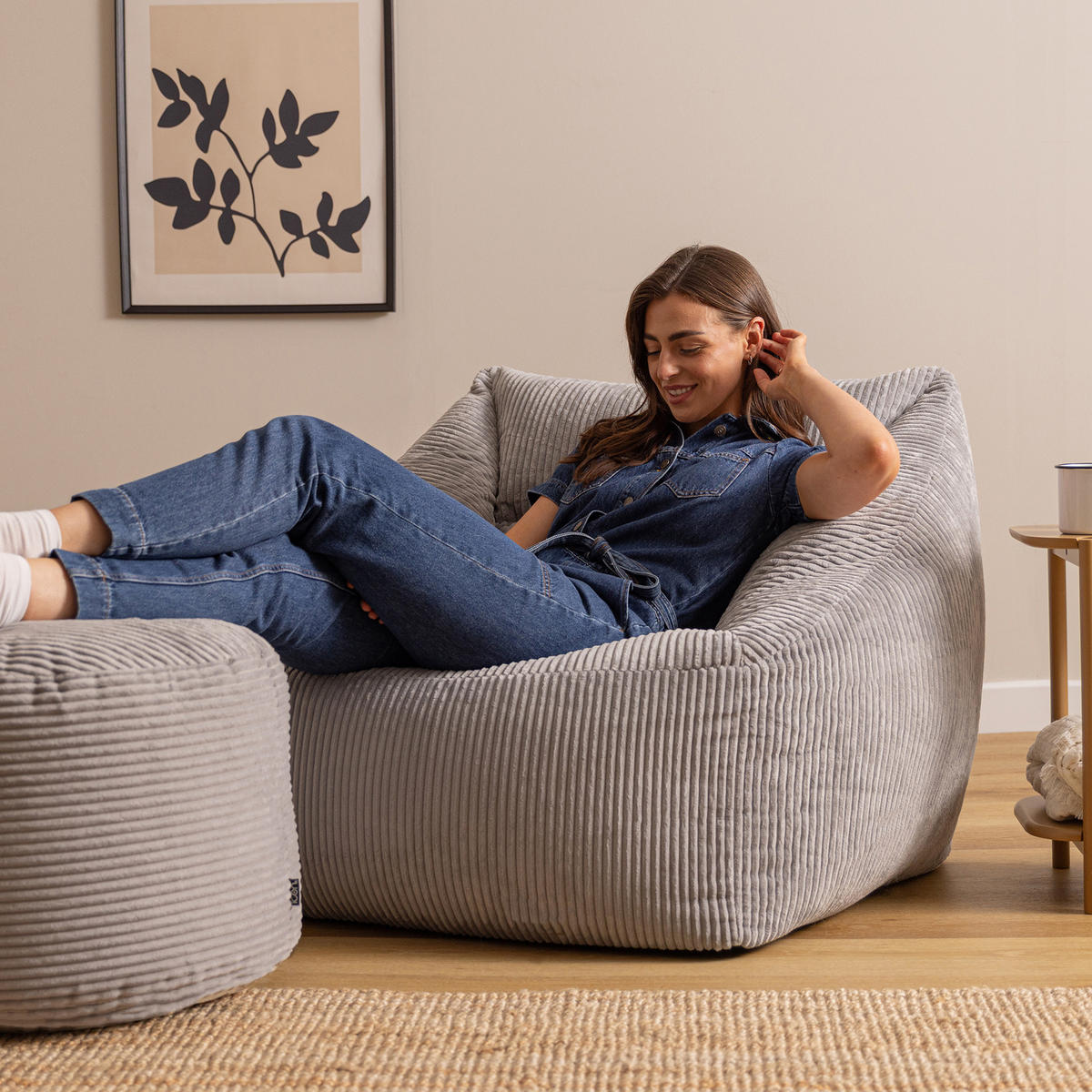 SITZSACK Sessel Natalia + Sitzpouf - Hellgrau, Textil (97/73/84cm) - icon