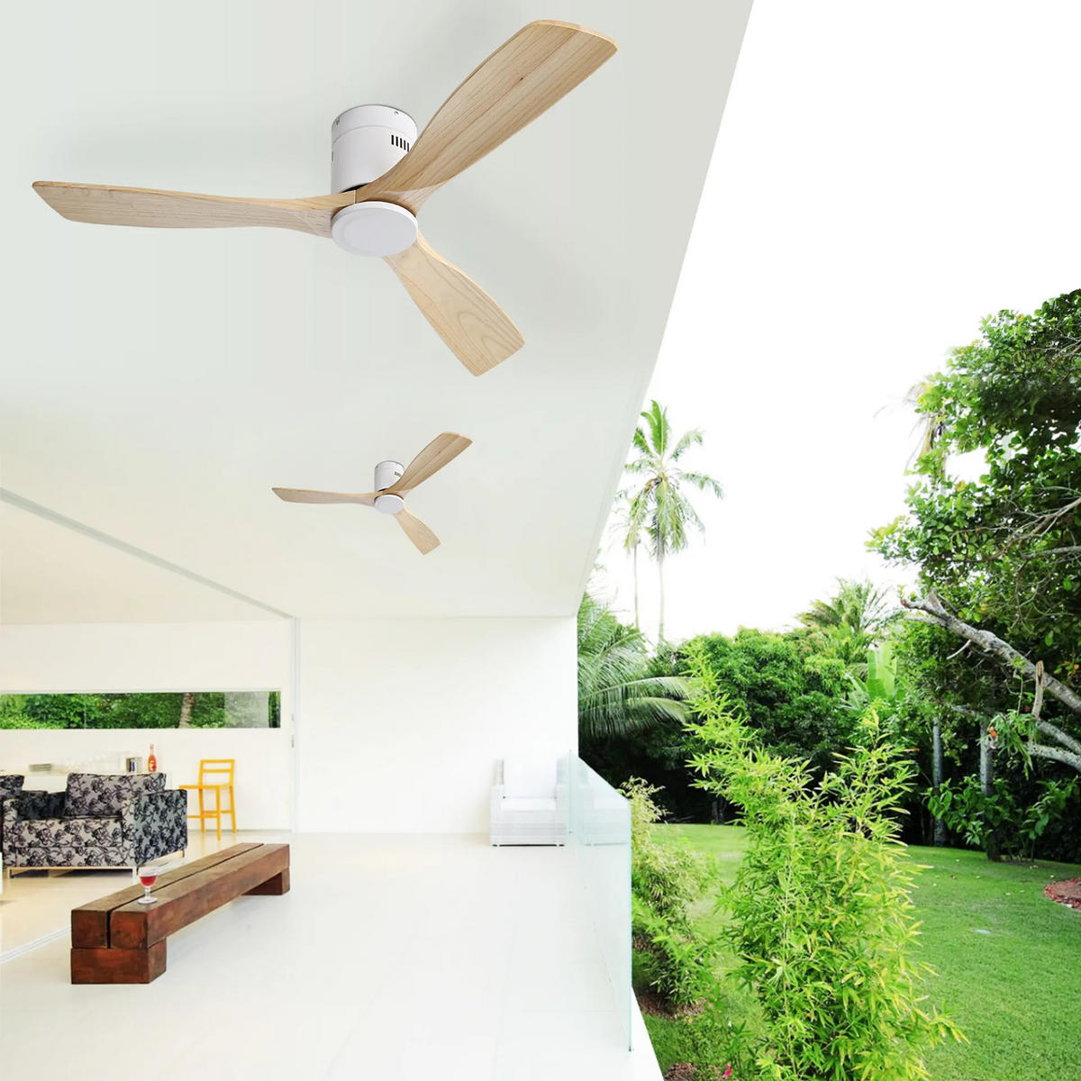 DECKENVENTILATOR 52Zoll Natur Holzflügel DC Motor Fernbedienung - Weiß, Kunststoff (132/132/24.5cm) - CASIVA