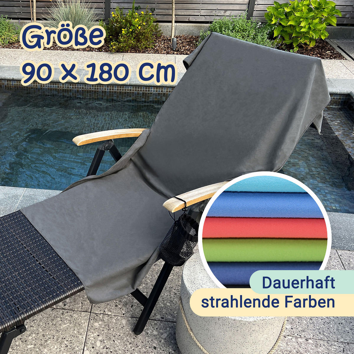 STRANDTUCH, 90x180 cm, 80% Polyester, 20% Polyamid, Grau - Anthrazit, Textil (90/180cm) - Zollner