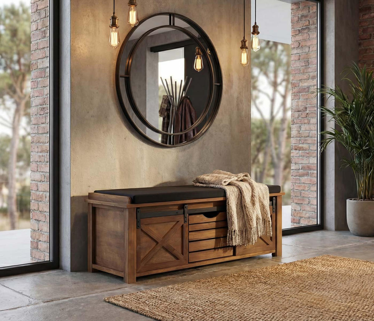 SITZBANK MIT STAUFÄCHERN Schwarz - Schwarz, Holz (102/43/33cm) - MCW