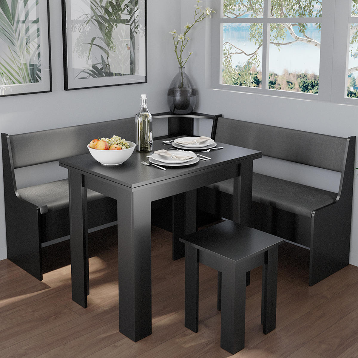 ESSZIMMER-BANK Roman Schwarz 106.6 x 41.5 cm - Schwarz, Holzwerkstoff (41.5/80/106.6cm) - Vicco