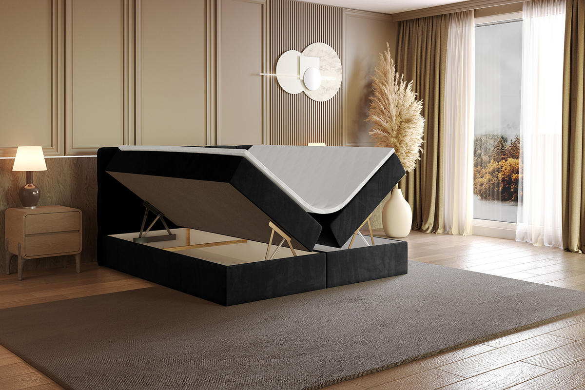 BOXBETT mit Matratze H4 und Lattenrost - LIRO - 160x200 - Schwarz Casablanca - Schwarz, Holzwerkstoff/Kunststoff (160/200cm) - ALTDECOR