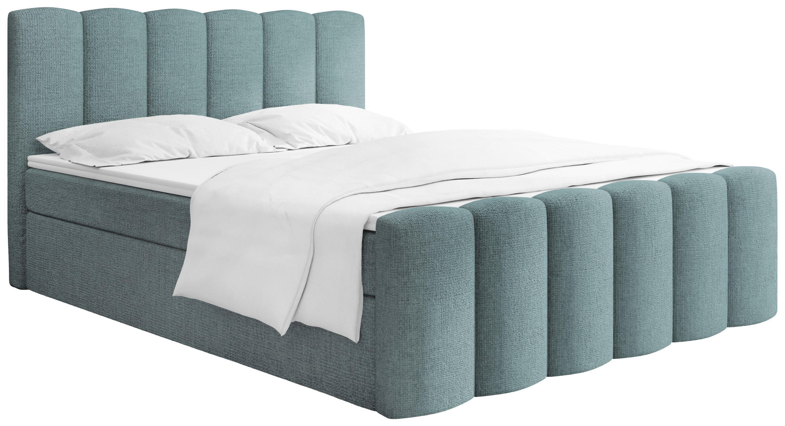 BOXBETT Serenity mit Bettkasten, Türkis Chenille 120x200 cm – inkl. H4 Taschenfederkern Matratze & Foam Topper - Türkis/Schwarz, Holz/Holzwerkstoff (120/200cm) - WFL GROUP