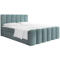 BOXBETT Serenity mit Bettkasten, Türkis Chenille 160x200 cm – inkl. H4 Taschenfederkern Matratze & Foam Topper - Türkis/Schwarz, Holz/Holzwerkstoff (160/200cm) - WFL GROUP
