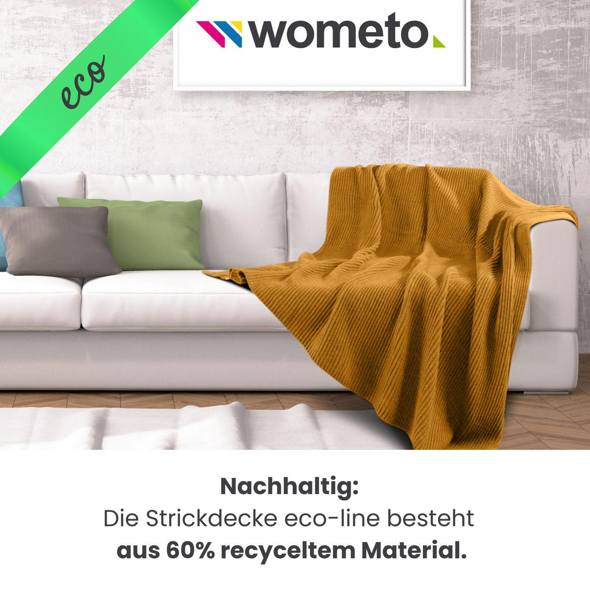 STRICKDECKE eco-line gelb 140/190 cm aus 60% recycelten Materialien - Gelb, Textil (140/190cm) - wometo