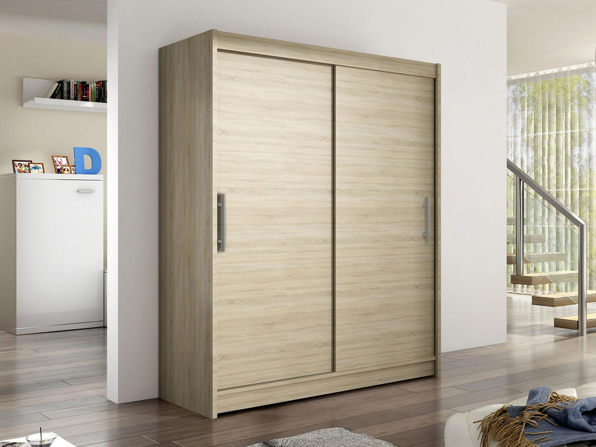 SCHWEBETÜRENSCHRANK Westa I - Silberfarben/Sonoma Eiche, Holzwerkstoff/Metall (150/200/58cm) - MIRJAN24