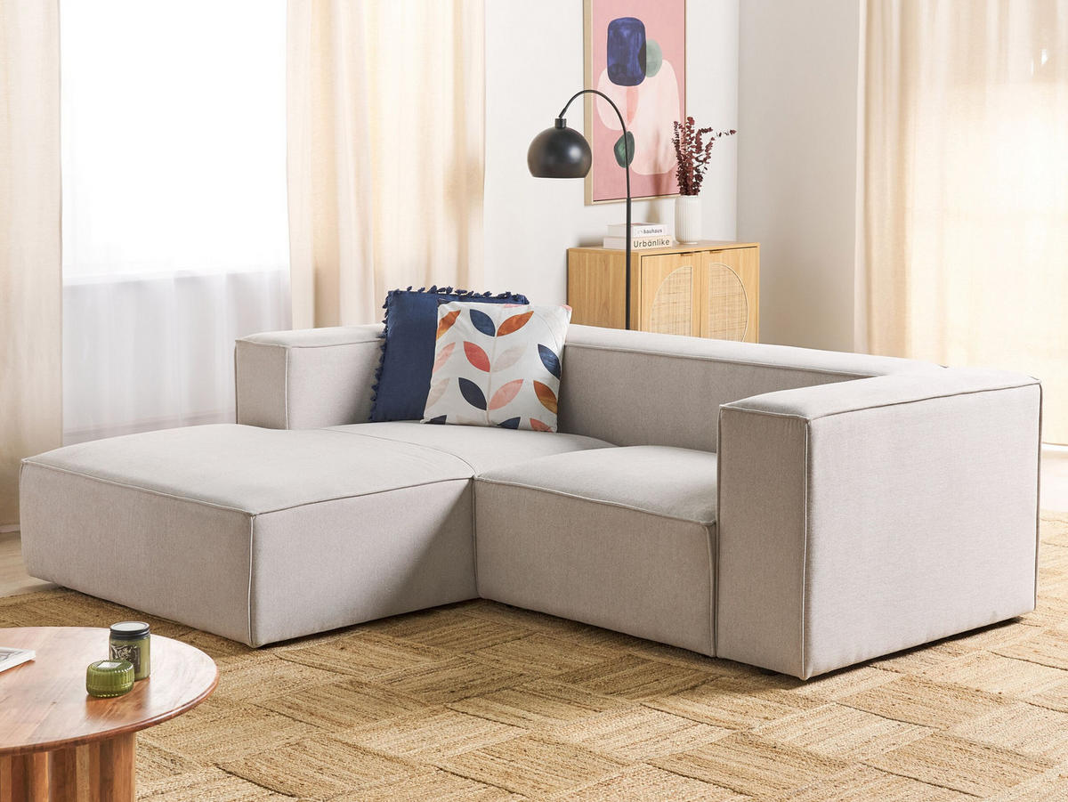 2-SITZER-ECKSOFA hellbeige linksseitig Vernon - Weiß, Textil (236/175cm) - Beliani