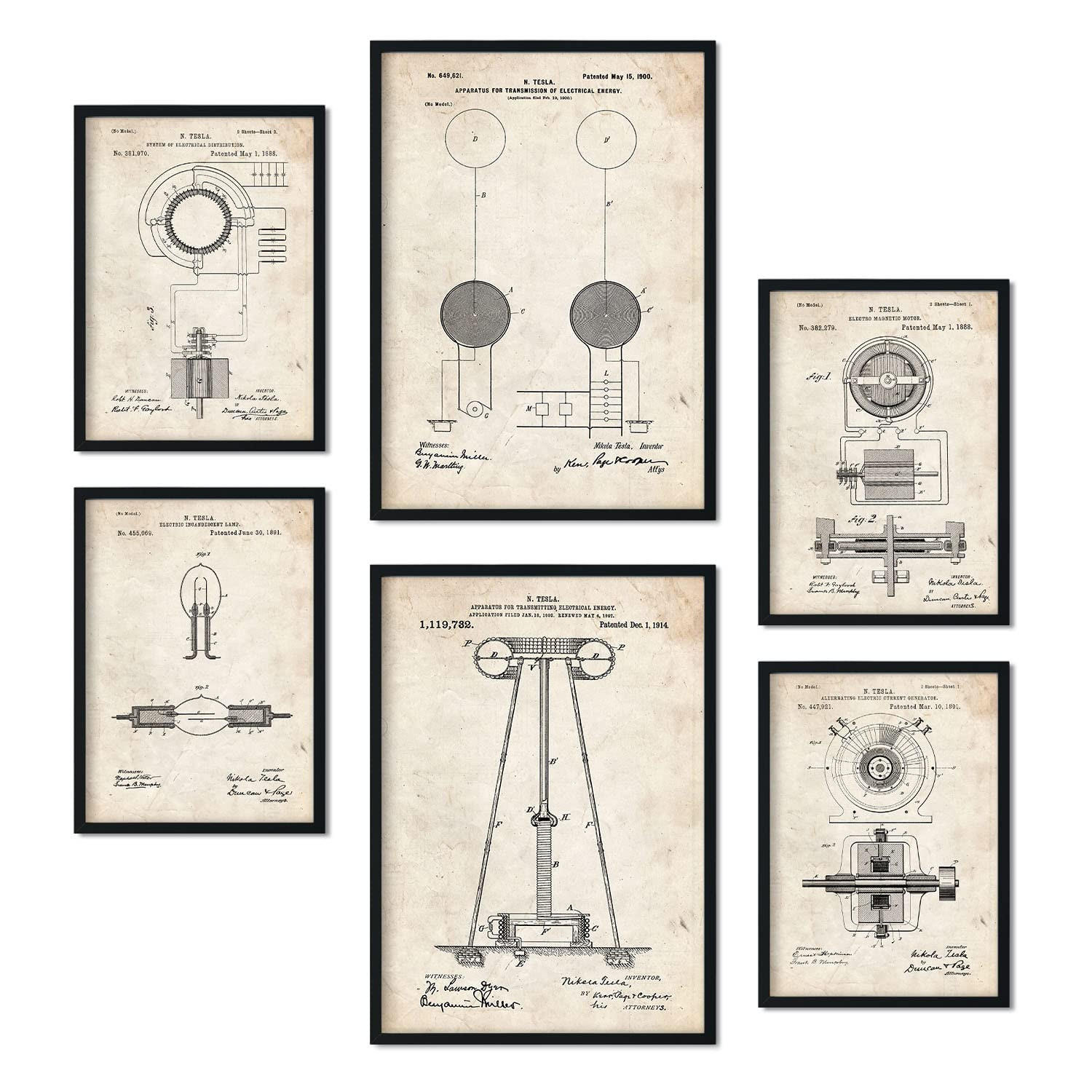 POSTER Set Mit 6 Plakaten Mit Strom 1 Patenten Im Vintage Stil A3 & A4 Rahmenlos - Klar, Papier (29/3cm) - Nacnic
