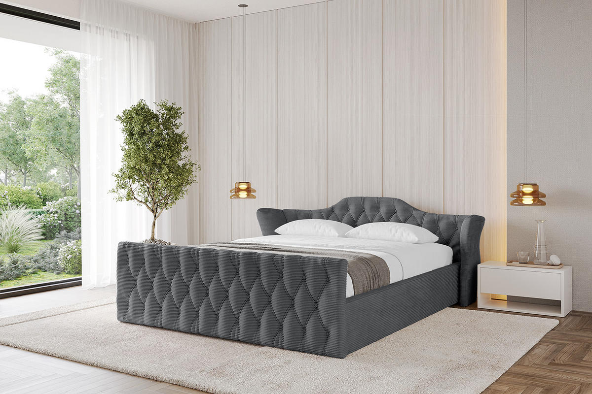 POLSTERBETT mit Bettkasten, Fußteil und Lattenrost, Boxbett mit Matratze H3/H4 - ZORAN-Z-V1 120x200 Dunkelgrau - Anthrazit, Holzwerkstoff/Textil (120/200cm) - ALTDECOR