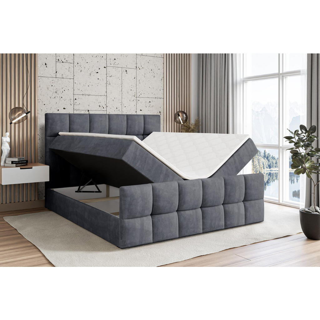 Thumbnail - Altdecor Boxbett, Dunkelgrau, Holzwerkstoff, Höhe ca. 20 cm, 120x200 cm, Schlafzimmer, Betten, Boxspringbetten