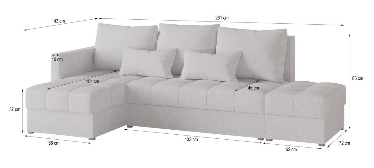 ROHOVÁ SEDAČKA LUMARI hnědá - šedá/hnědá, dřevo/textil (261/143cm) - MASSENO