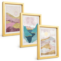 BILDER SET 3er Set - 20x30 cm Goldrahmen - Abstrakte Berge Sonne - Goldfarben, Kunststoff (20/30cm) - TULUP
