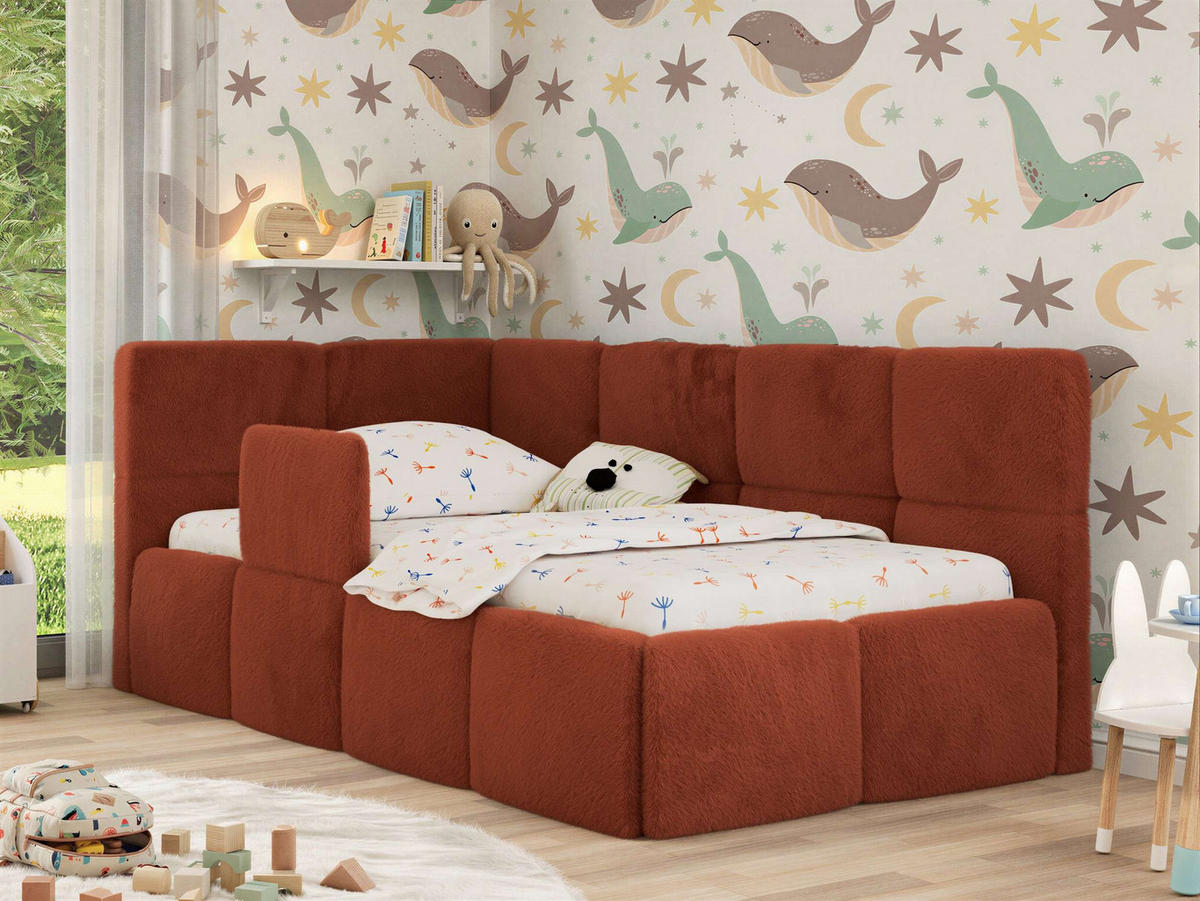 DĚTSKÁ POSTEL ARVO ALTA 90/200 - Oranžová Plyš - Vlevo - pomerančová, textil (90/200cm) - MKS