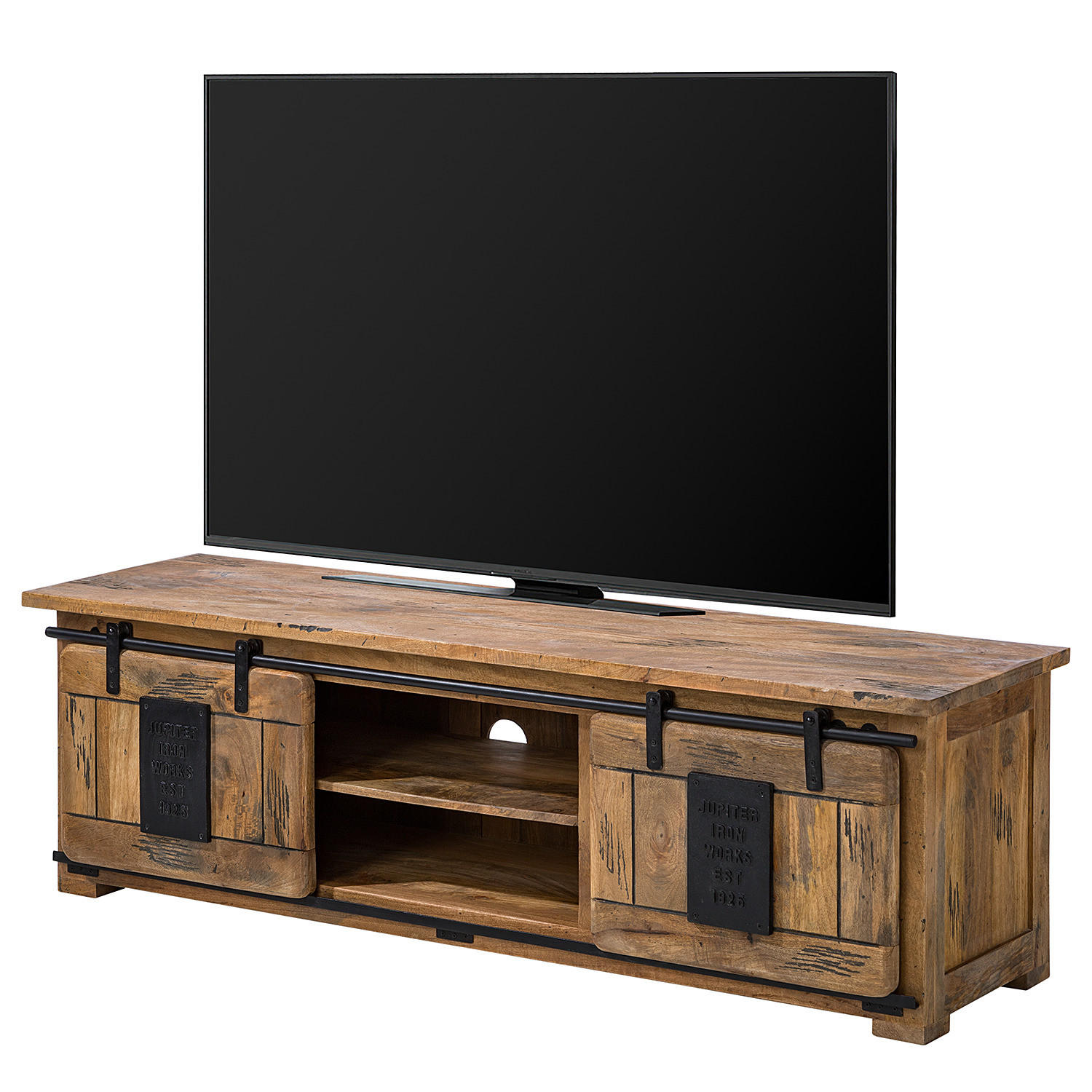 TV-LOWBOARD - Mango massiv / Eisen - Mango / Schwarz - Braun, Holz/Metall (160/45/50cm) - home24