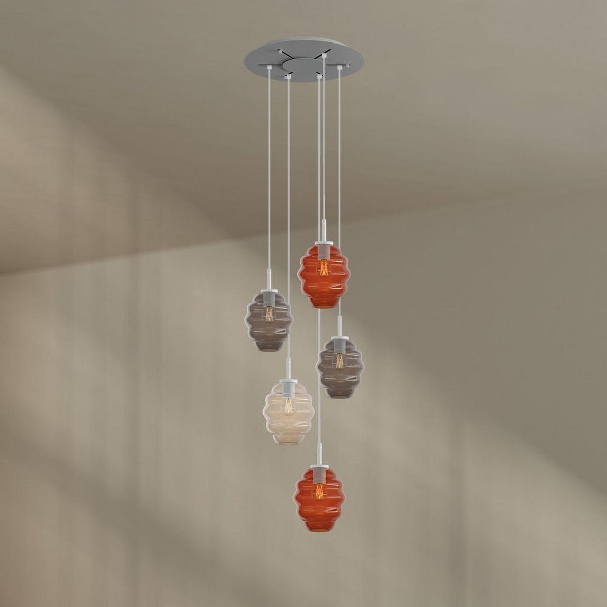 GALERIELEUCHTE Echos 5-flammig Mehrfarbig Ø 18cm - Multicolor/Weiß, Glas (18/18/20cm) - s.luce