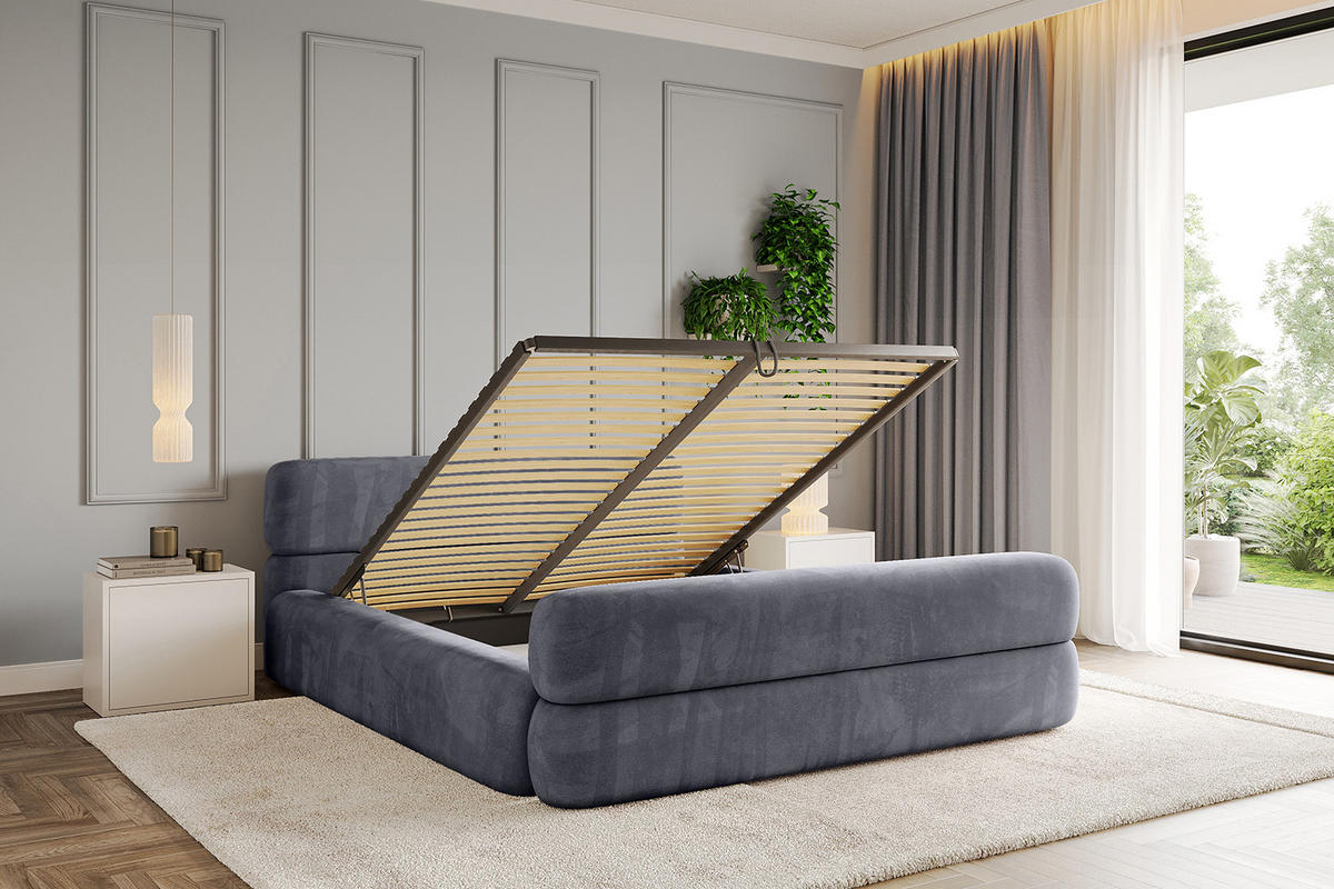 POLSTERBETT mit Bettkasten, Fußteil und Lattenrost, Boxbett ohne Matratze - ENORA-Z-V1 160x200 Dunkelgrau - Dunkelgrau, Holzwerkstoff/Textil (160/200cm) - ALTDECOR