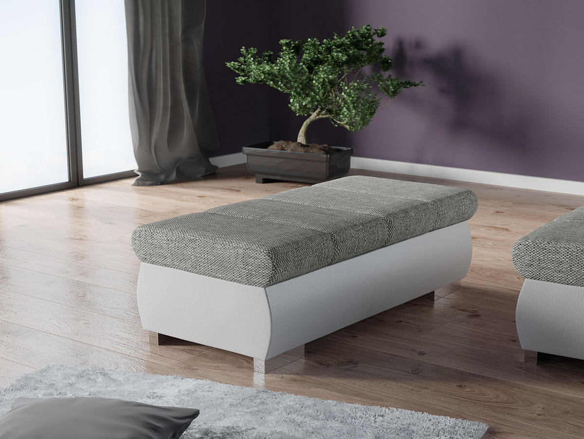 POLSTERHOCKER Bangkok Groß - Silberfarben/Weiß, Holz/Kunststoff (120/39/60cm) - MIRJAN24