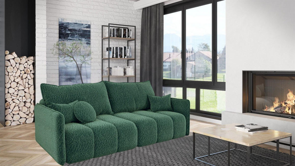 SOFASET Morgano 3-2-1 - Grün, Holzwerkstoff/Textil (216/86/102cm) - Fun Möbel