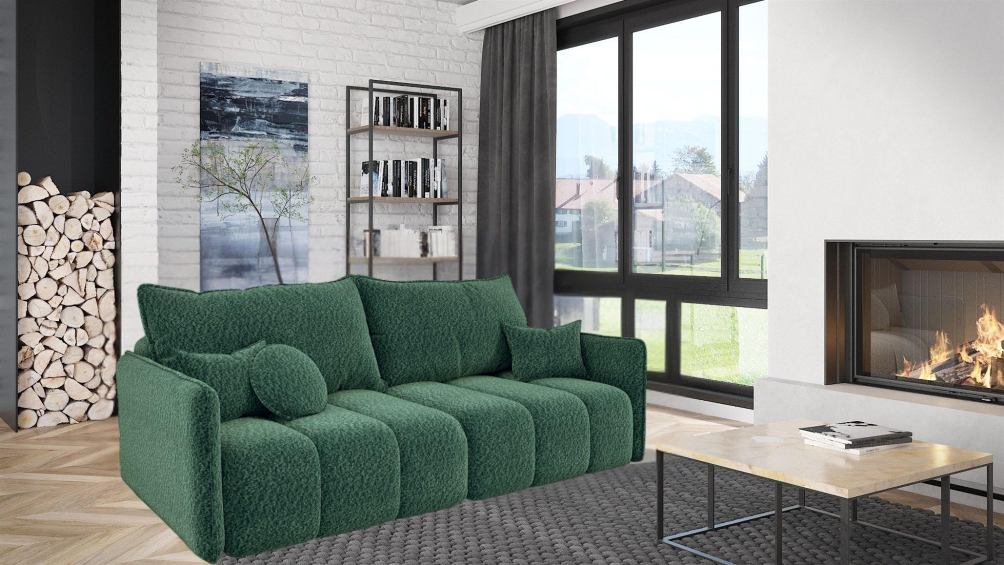 Thumbnail - Fun Möbel Sofaset, Grün, Textil, 216x86x102 cm, Wohnzimmer, Sofas & Couches, Sitzgarnituren