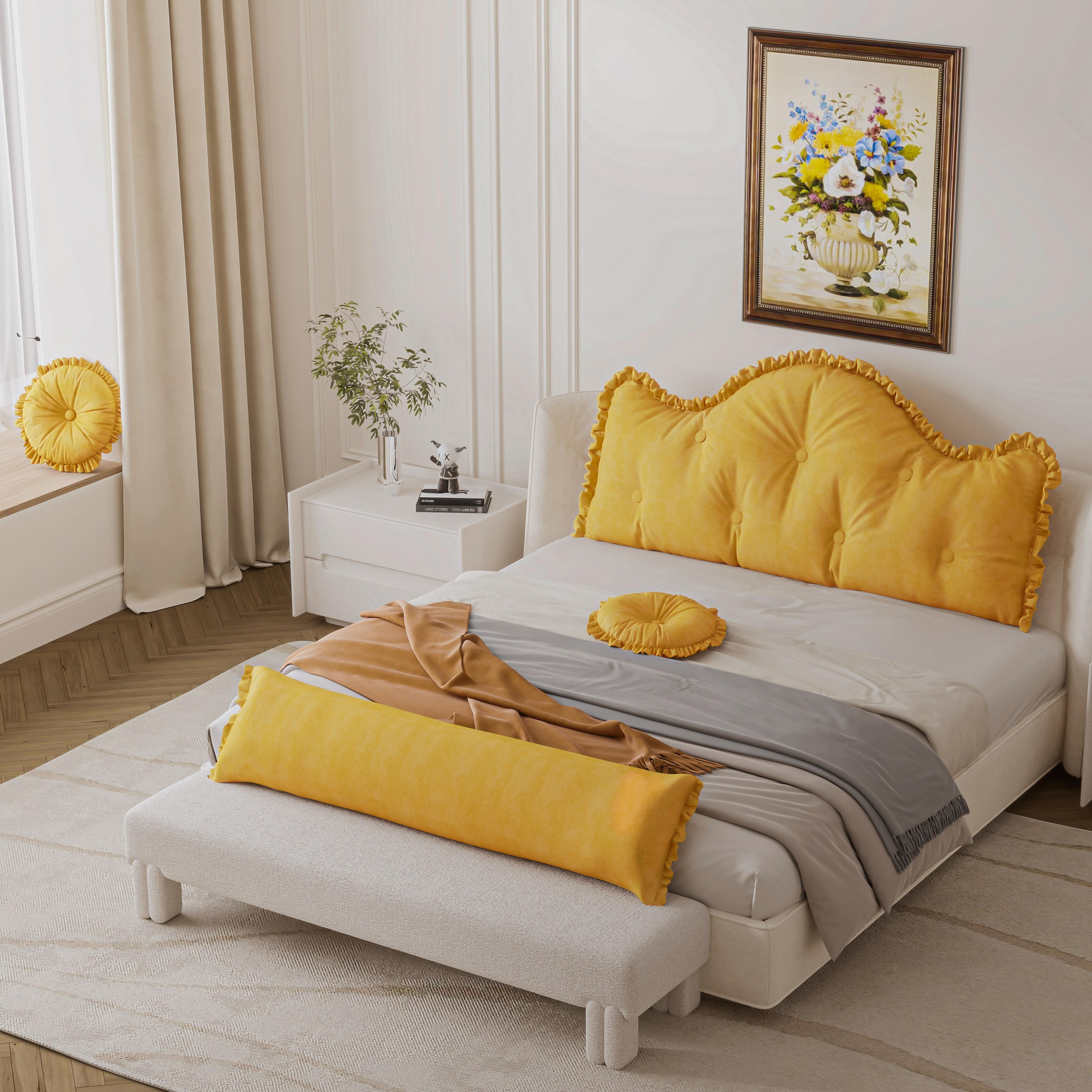 RÜCKENKISSEN Dekokissen 4er-Set 140cm - Gelb, Textil (60/140cm) - Vercart