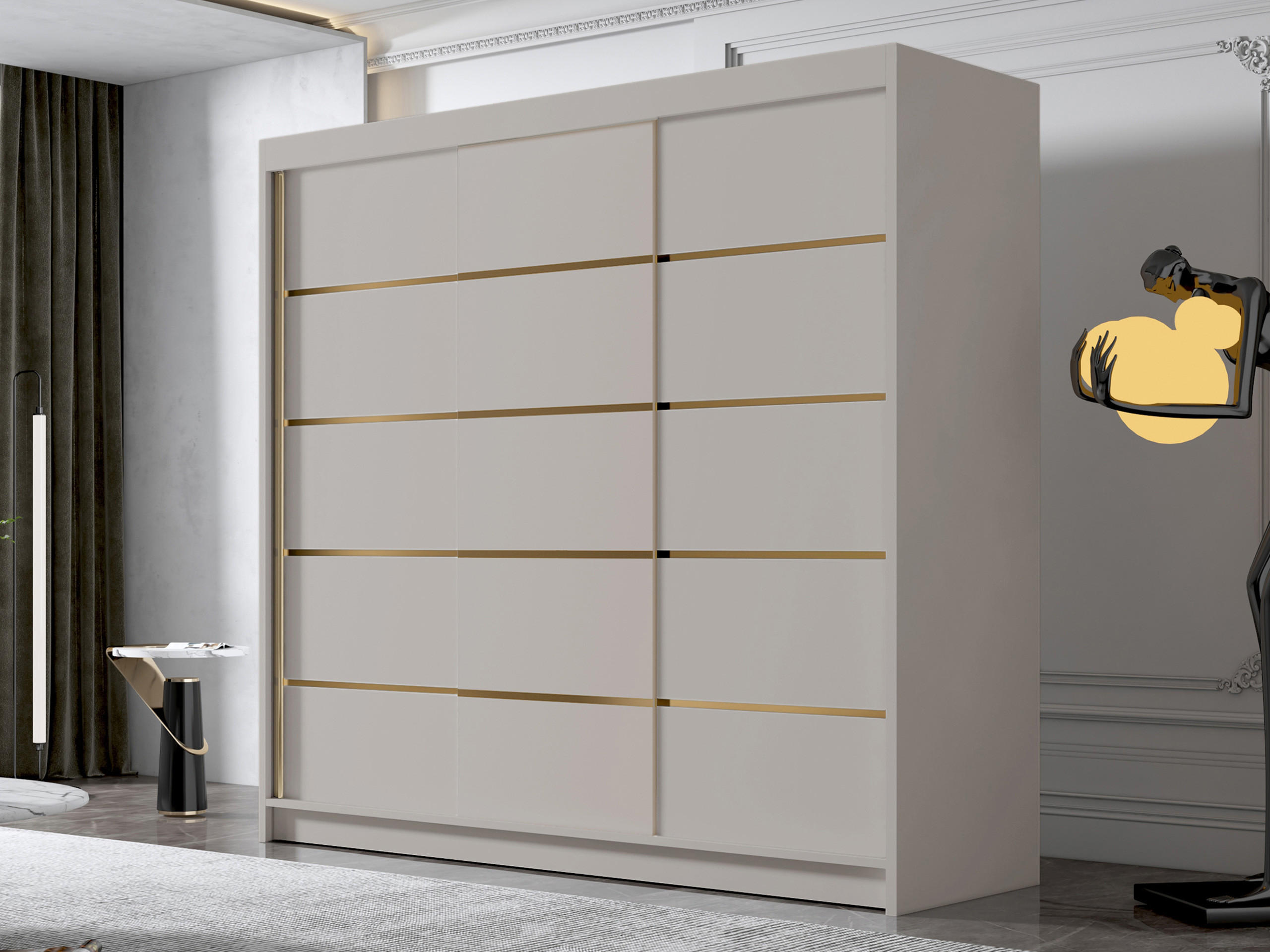 SCHIEBETÜRENSCHRANK Evo VII - Goldfarben/Naturfarben, Holzwerkstoff/Metall (200/215/58cm) - MIRJAN24