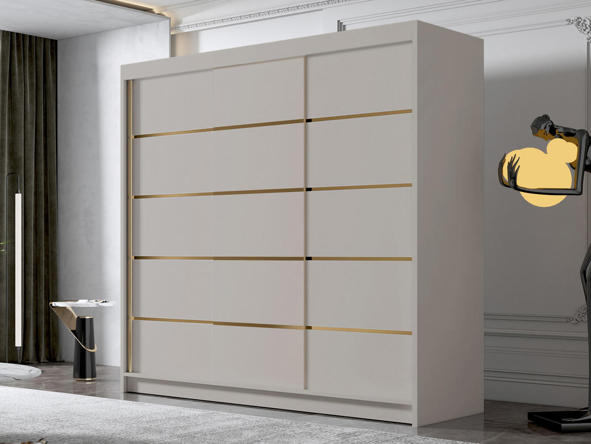 SCHIEBETÜRENSCHRANK Evo VII - Goldfarben/Naturfarben, Holzwerkstoff/Metall (200/215/58cm) - MIRJAN24